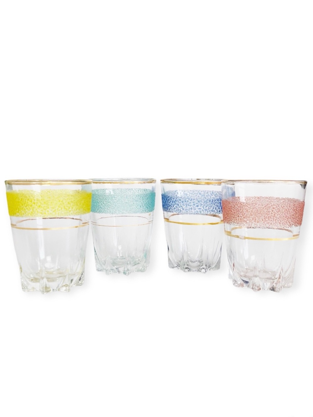 Vintage MCM Sugar Frosted Shot Glasses Liqueur Glasses Gold Rim Set of 4
